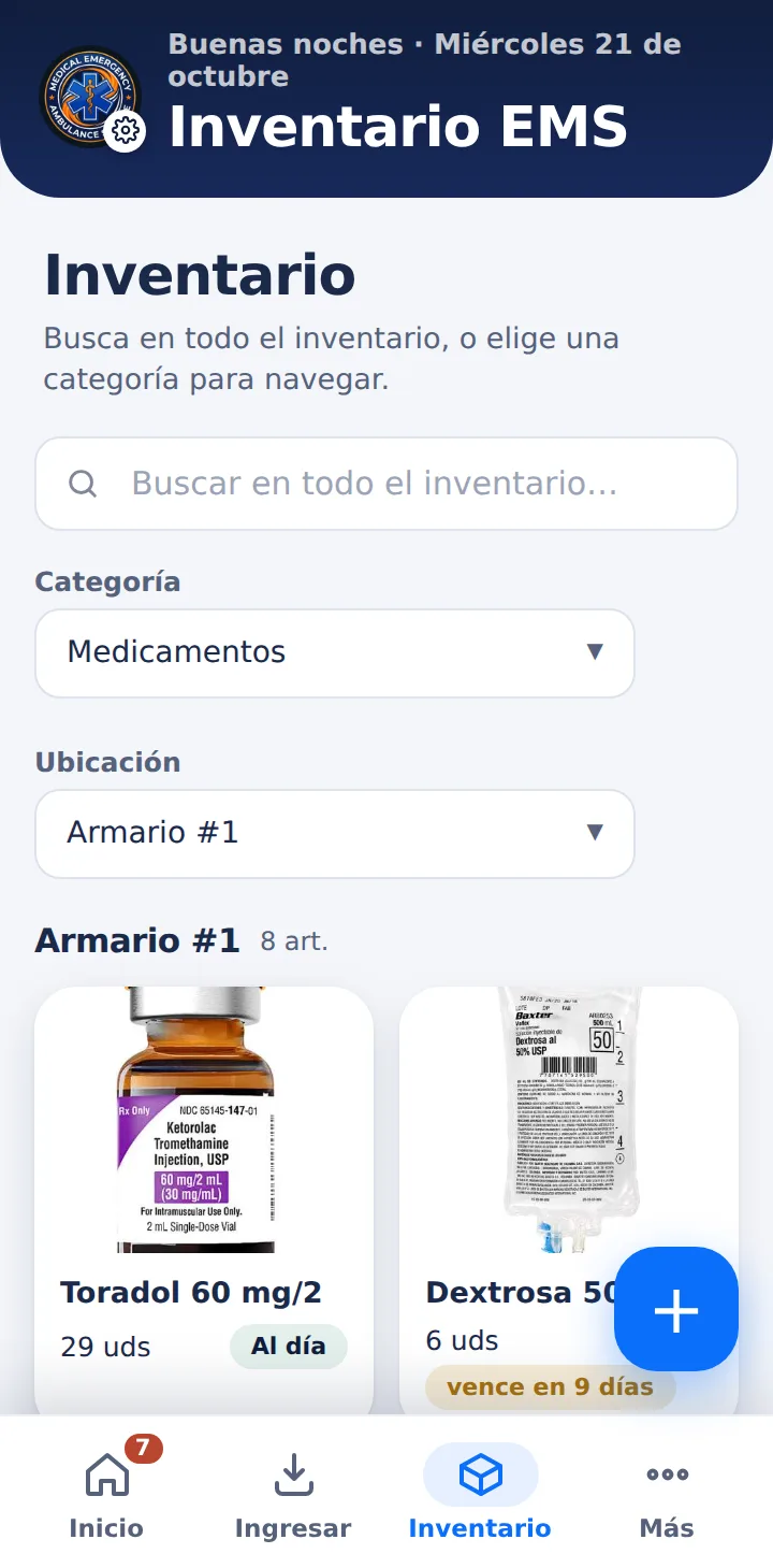 Lista del inventario con la foto de cada artículo, por categoría y ubicación