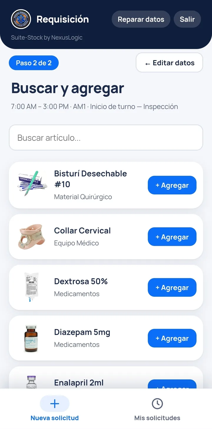 El catálogo de una app de requisiciones